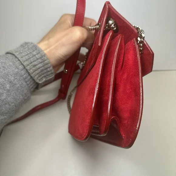 Stunning JIMMY CHOO red suede handbag with light gold hardware. NWT - Picture 6 of 12